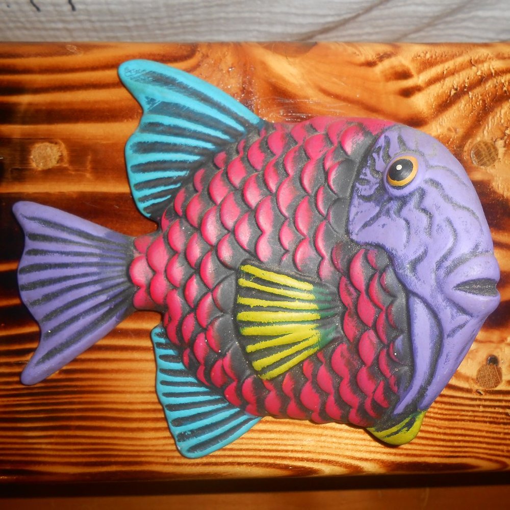 Mexican Tropical Fish Wall Art Hanging Plaques Beach Bathroom Pottery